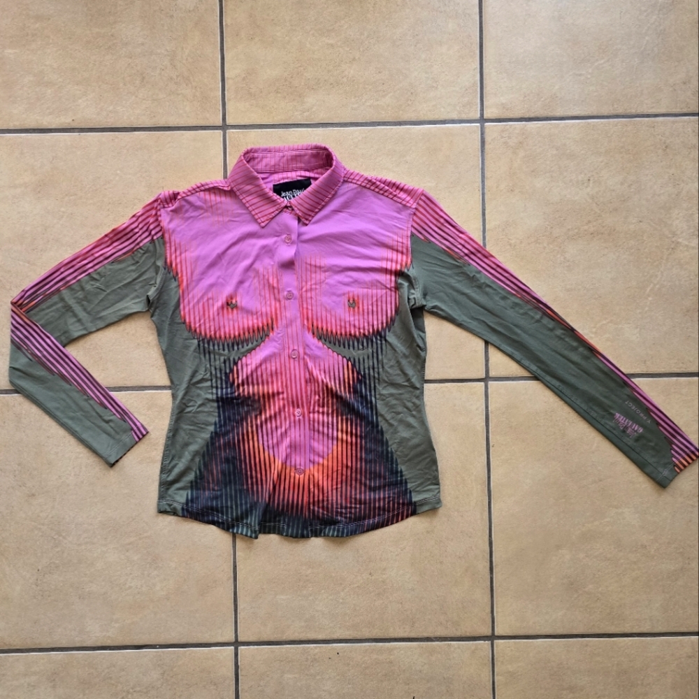 y/project x Jean Paul Gaultier button up / blouse in pink and green. size eu 36.